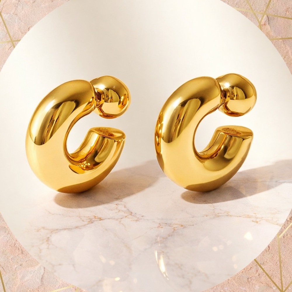 Chunky Gold tone Reversible C-Hoop Earrings